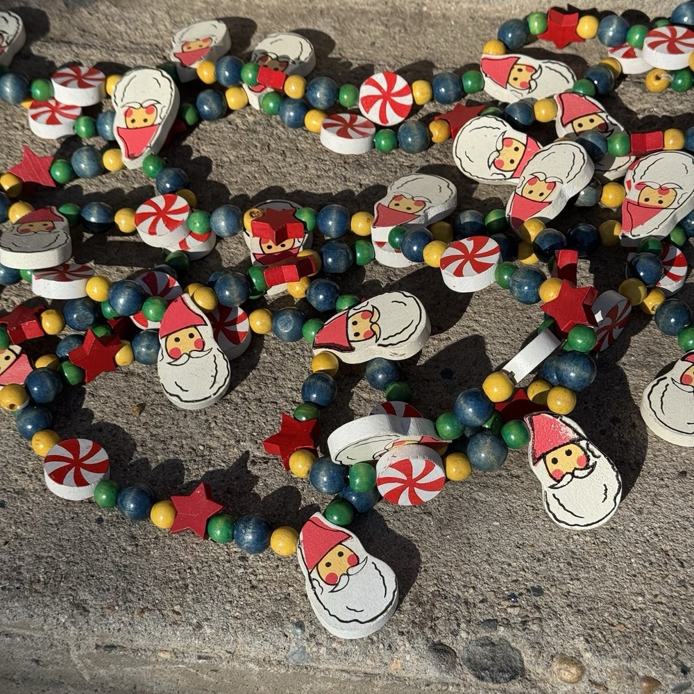 VTG Pair Of Santa Christmas Garland Candy Land Core Whimsical Colorful Decor 9ft